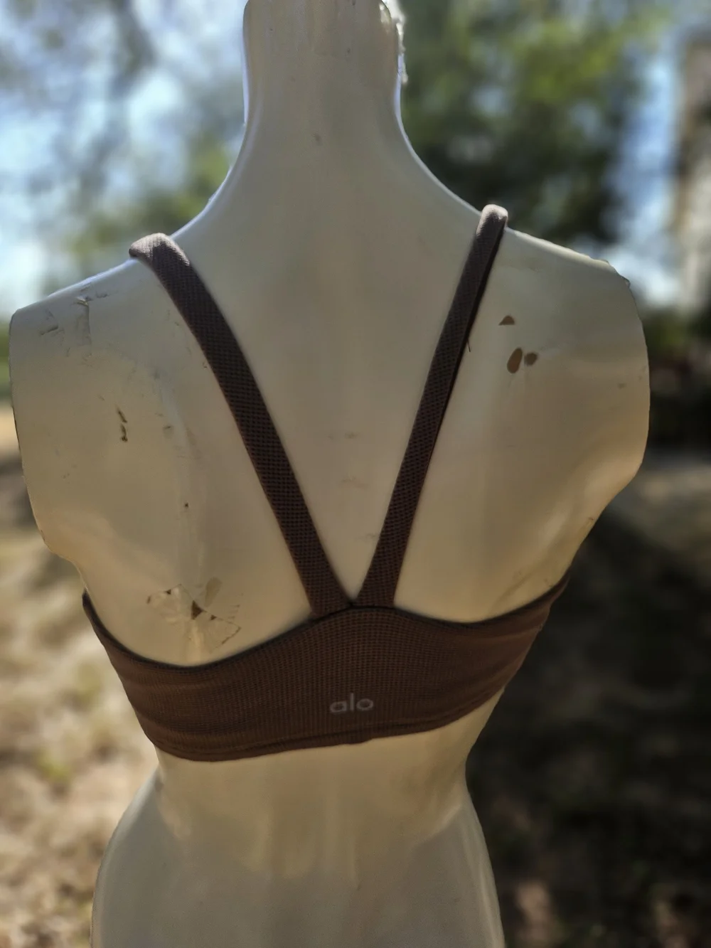 ALO Yoga Mini Waffle Texture V-Neck Sports Bra - Fawn Brown S
